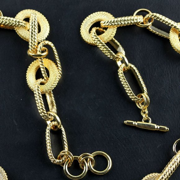 Kenneth Jay Lane Necklace KJL Heavy Textured Chain Gold Plate 33" Perfect Cond - Picture 5 of 8